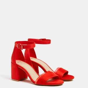 BERSHKA RED HEELED SANDALS NEW 7.5